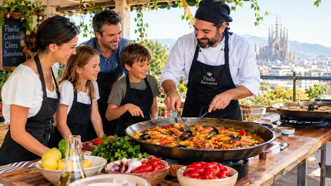 Corsi di cucina di paella per famiglie e bambini a Barcellona