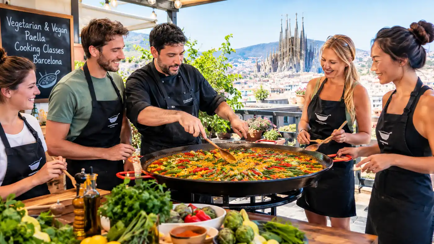 Corsi di cucina di paella vegetariana e vegana a Barcellona
